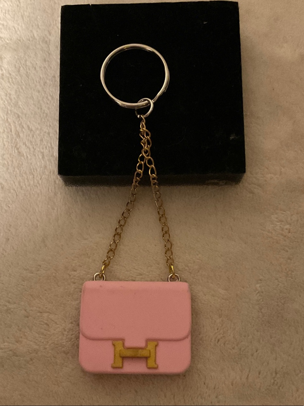 Pink Mini Purse Keychain with Gold H Accent